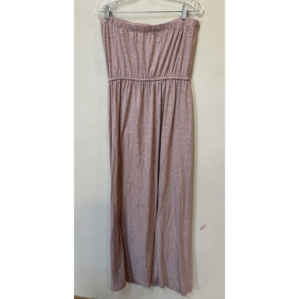 Striped Strapless Maxi Dress Large CAbi Red Gray Tie Waist Comfy Travel - Picture 5 of 5